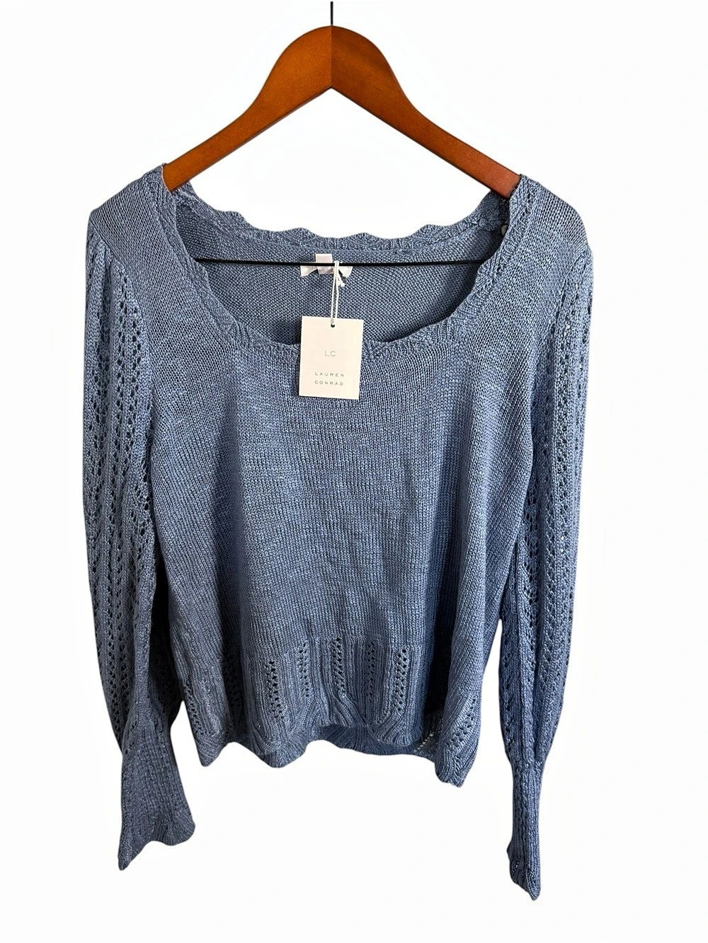 Lauren Conrad Square Neck Sweater Top Blue Knit Square Neck Size Large NWT